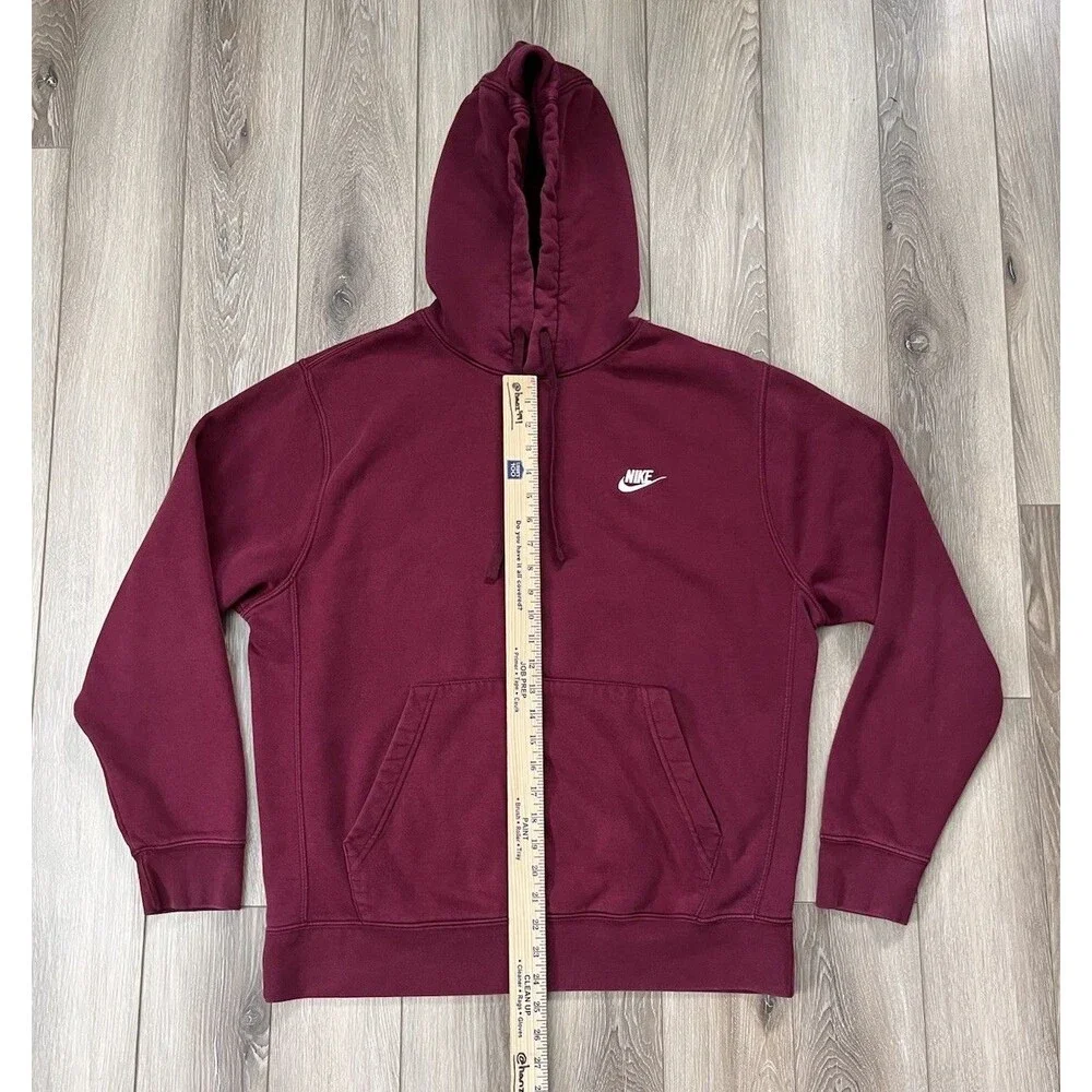 Nike Club Fleece Hoodie Mens Sz Large Burgundy Logo Fleece Lined Front Pocket